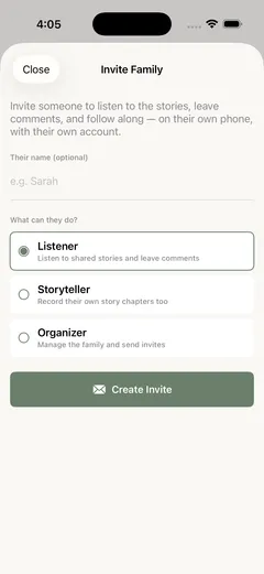 Inviting a family member to Echoes as a listener, a storyteller, or an organizer